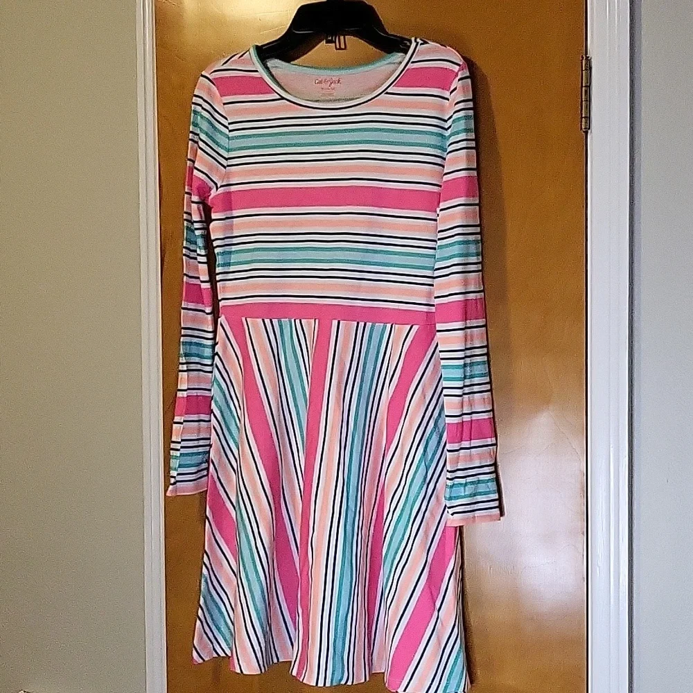 Girls Long Sleeve Multicolor Striped Dress